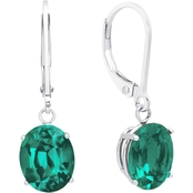 Sterling Silver Oval Created Emerald Leverback Earrings