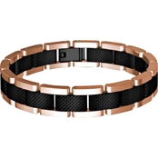 INOX Stainless Steel Rose Gold Ion Plated Carbon Fiber Center Link Bracelet