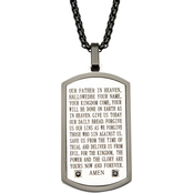 INOX Black Ion Plated Lord's Prayer Black Cubic Zirconia Dog Tag Pendant 24 In.