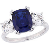 Sofia B. 10K White Gold Created Blue and White Sapphire Three-Stone Ring