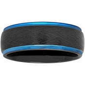 Tungsten Black and Blue IP Satin Finish 8mm Band