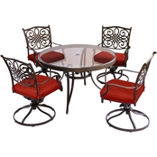 Hanover Traditions 5 pc. Dining Set in Red with a 48 In. Glass Top Table