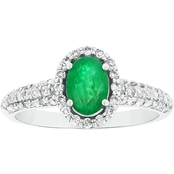 14K White Gold Diamond and 7x5mm Oval Emerald Ring