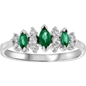 14K White Gold Diamond and 1/3 CTW of Marquis Shaped Emerald Ring