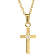 Kids 14K Gold Filled Genuine Diamond Cross Pendant with 15 in. Chain Necklace