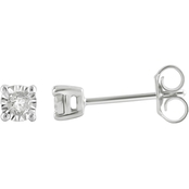 Sterling Silver 1/10 CTW Diamond Solitaire Stud Earrings