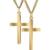 14K Gold Filled Men's Cross with Lord's Prayer and Stainless Chain 24 in.