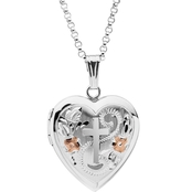 Sterling Silver Two Tone Hand Engraved Cross Heart Locket
