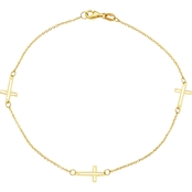 14K Yellow Gold Cross Anklet 9.5 in.