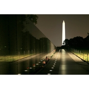 Capital Art The Vietnam Memorial Wall and Washington Memorial at Night Wall Decor