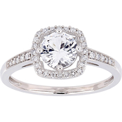 Sofia B. Created White Sapphire and 1/7 CTW Diamond Halo Ring in 10K White Gold