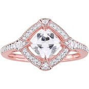 Sofia B. White Sapphire 1/6 CTW Diamond Halo Ring Rose Plated Sterling Silver