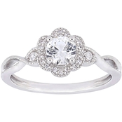 Sofia B. Sterling Silver 1/10 CTW Diamond Created White Sapphire Floral Ring