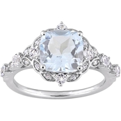 Sofia B. 14K White Gold Diamond Accent Aquamarine White Sapphire Vintage Ring