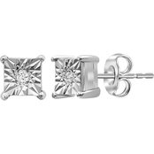 Sterling Silver Diamond Accent Miracle Square Post Earrings