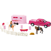 New Ray Pink Pick Up Truck and Trailer Horse Set
