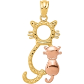14K Two Tone Gold Sitting Cats Charm