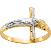 14K Two Tone Polished INRI Crucifix Ring, Size 6.75