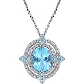 Sofia B. Blue Topaz and 1/2 CTW Diamond Halo Necklace in 14K White Gold