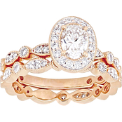 Diamore 14K Rose Gold 1 CTW Oval Cut Diamond Vintage Halo Bridal Set