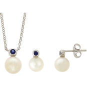 Sterling Silver Freshwater Pearl and Created Sapphire, 2 pc. Box Set