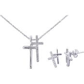 Sterling Silver White Topaz Cross Pendant and Earrings Set