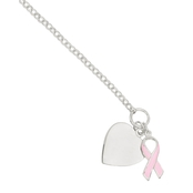 Sterling Silver Fancy Heart with Pink Ribbon Bracelet