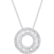 Sterling Silver Cubic Zirconia Baguette and Round Circle Pendant