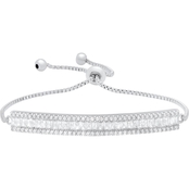 Sterling Silver Cubic Zirconia Baguette and Round Adjustable Bolo Bracelet