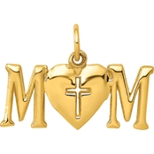 14K Polished Yellow Gold Mom with Cross Charm