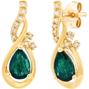 10K Yellow Gold Natural Emerald and Diamond Accent Pear Shaped Earrings