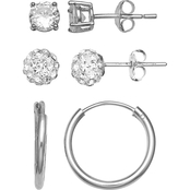 Sterling Silver Cubic Zirconia and Crystal Trio Earrings Set