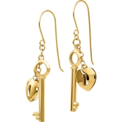 14K Yellow Gold Heart Lock and Key Drop Earrings