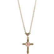 Symbols of Faith 14K Gold Dipped Pink Crystal Cross Necklace