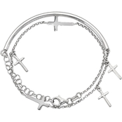 Sterling Silver Polished Crosses Wrap Bracelet with 2 in. Extension