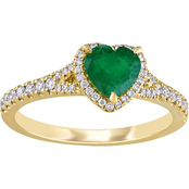 Sofia B. 14K Yellow Gold Emerald and 1/4 CTW Diamond Halo Heart Ring