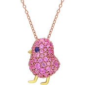 Two Tone Sterling Silver Lab Created Blue and Pink Sapphire Chick Pendant