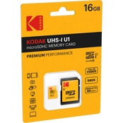 Kodak microSDHC Premium Performance Class 10 UHS-I U1 16GB Memory Card with Adapter