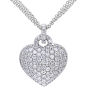 Created White Sapphire Heart Pendant with Triple-Strand Chain in Sterling Silver