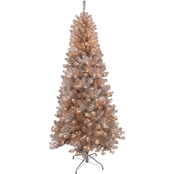 Puleo 6.5 ft. Rose Gold Tinsel Christmas Tree with 400 Lights