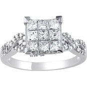 Diamore 10K White Gold 1 CTW Diamond Princess Cut Engagement Ring