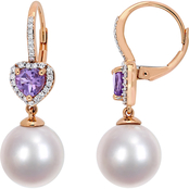 Michiko 10K Rose Gold 1/5 CTW Diamond, Cultured Pearl and Amethyst Heart Earrings