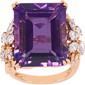 14K Rose Gold Emerald-Cut Amethyst and 1 3/4 CTW Diamond Cocktail Ring