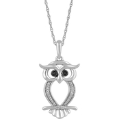Hallmark Sterling Silver Enhanced Black and White Accent Diamond Owl Necklace