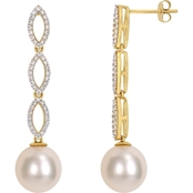 South Sea Cultured Pearl and 1/2 CT TW Diamond Dangle Earrings 14k Yellow Gold