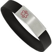 Stainless Steel Brushed Red Enamel Silicone Stretch Medical ID Bracelet