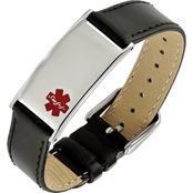 Stainless Steel Enameled Leather Adjustable Medical Bracelet