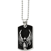 Stainless Steel Antiqued Wings Dog Tag Pendant