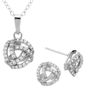 Sterling Silver Cubic Zirconia Love Knot Earring and Pendant Set