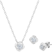 Sterling Silver Cubic Zirconia Love Knot Pendant and Earring Set